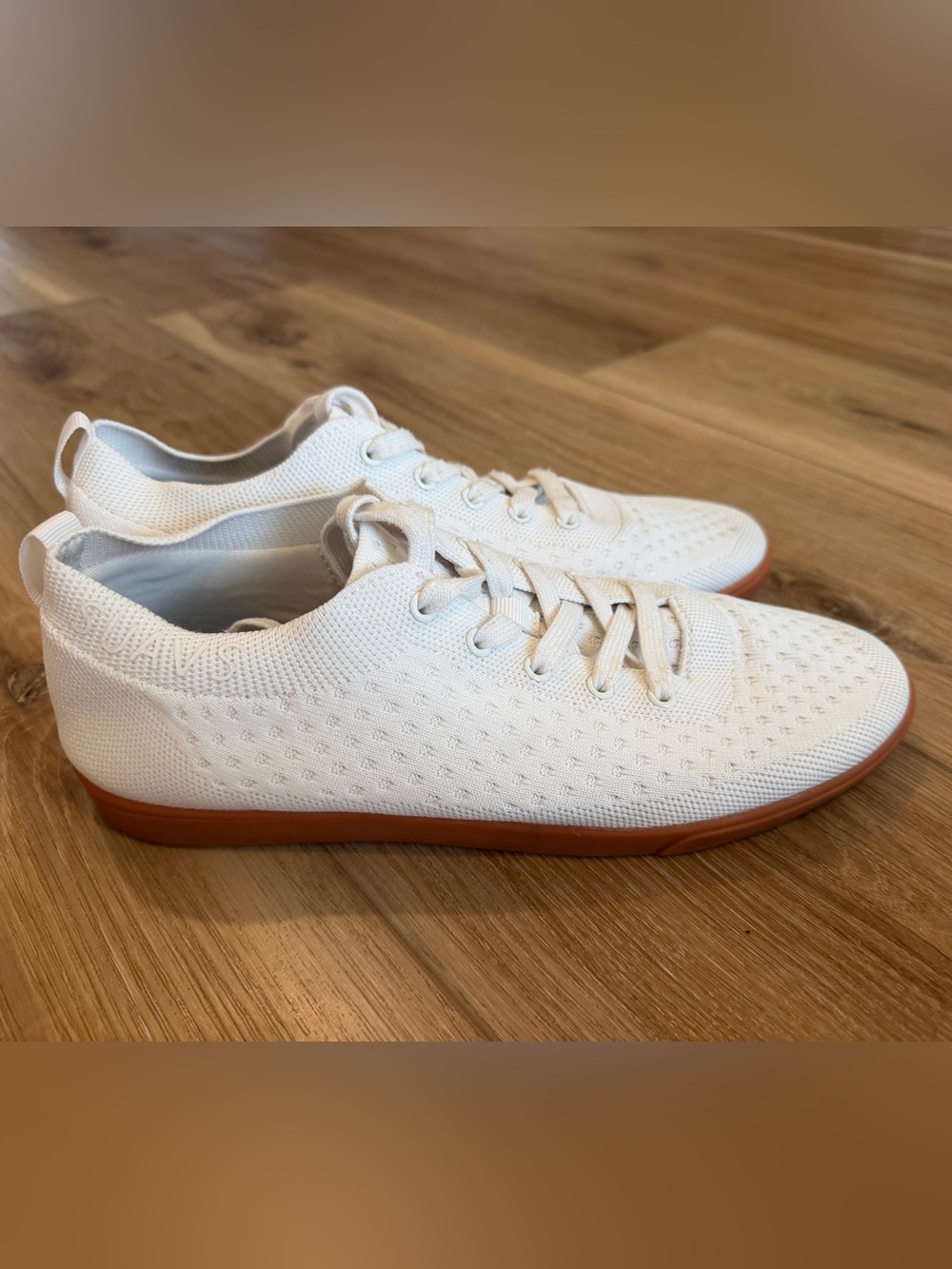 Suavs White Knit Lace-Up Sneakers with Brown Outsole